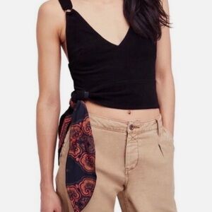 Free People Black Sleeveless Crop Tie Front Tank Top